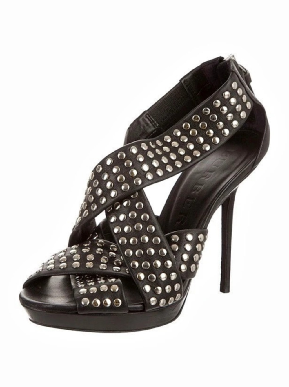 Burberry Studded Criss-Cross Platform Stiletto Sandals Black